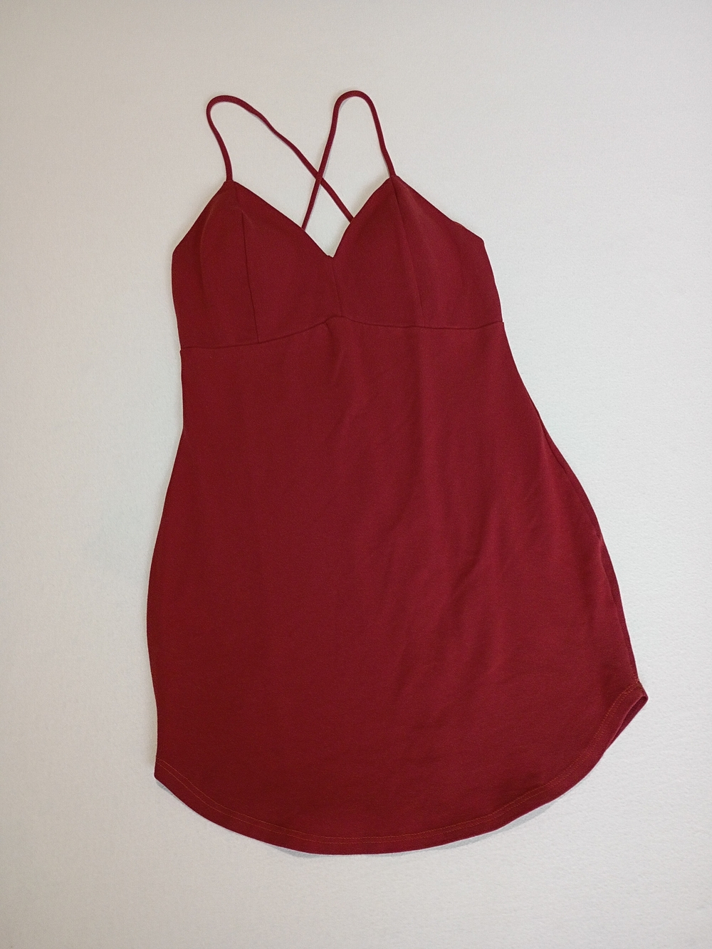 Love Republic Strappy Rust Colored Mini Bodycon Dress with Cross Back Sz L